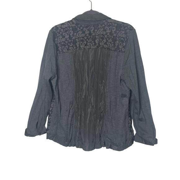 Bonita Women's Button Front Crinkle Jacket l Beaded Lace Accent Black Size 46 L - Picture 14 of 14